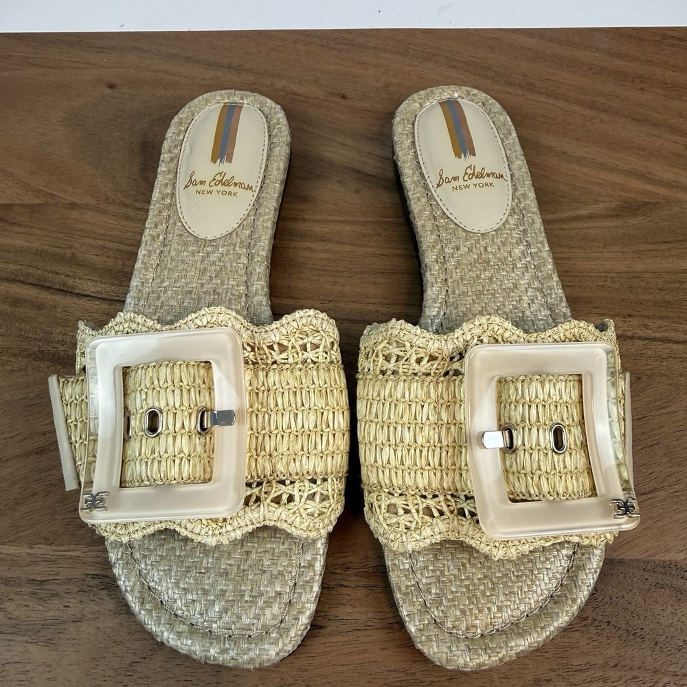 New NWOB Womens Sam Edelman Bambi Natural Raffia Slides Sandals Size 6.5 M